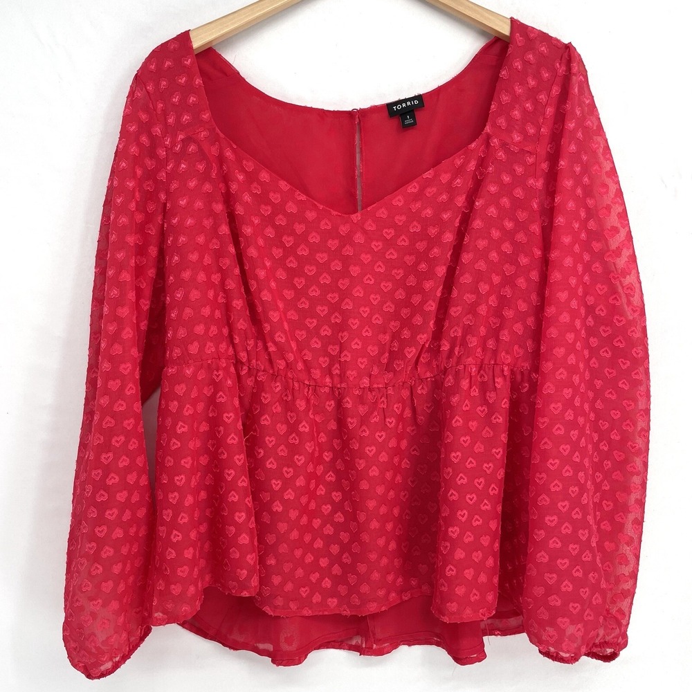 Torrid Heart Chiffon Peplum Blouse Women's Plus Size 1X Flowy Romantic‎ Top
